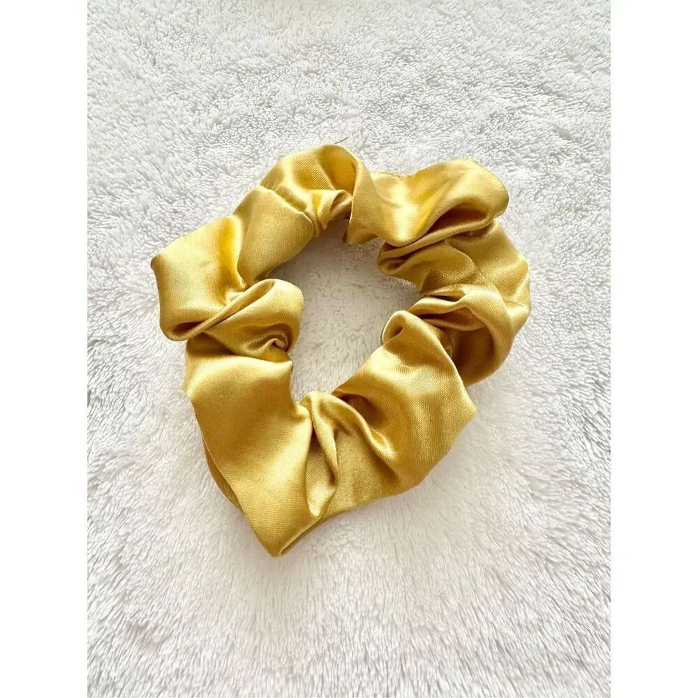 Golden yellow color satin hair scrunchie